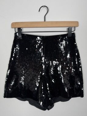 WS48 {Express} "High Rise" Black Full Sequin Elastic Waist Dress Party Shorts